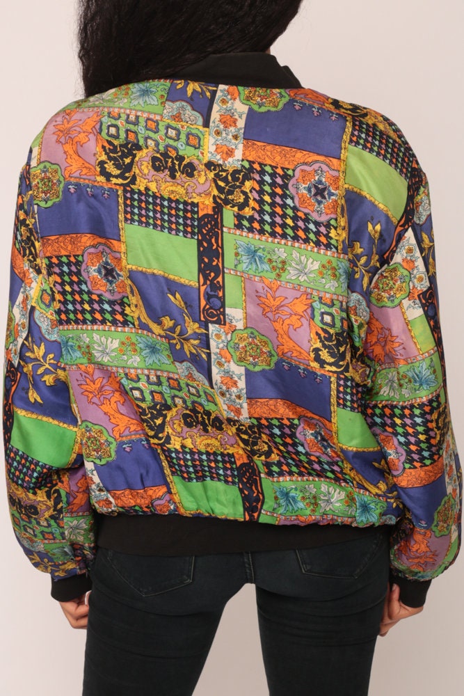 90s Silk Windbreaker Jacket Baroque Patchwork Extra Large XXL