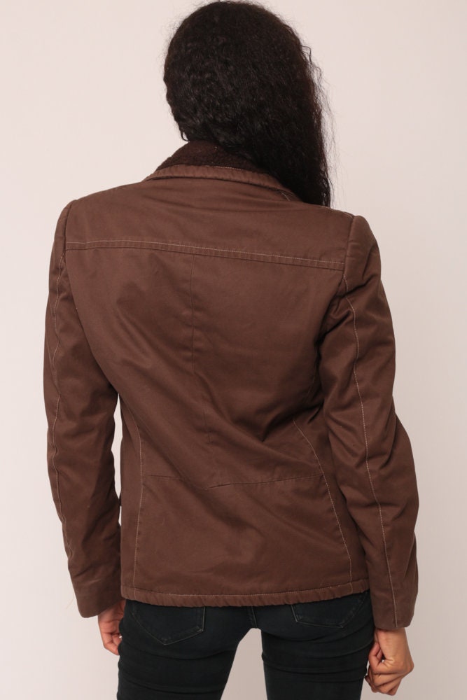 70s Brown Zip Jacket Sherpa Lining Collar Small Medium
