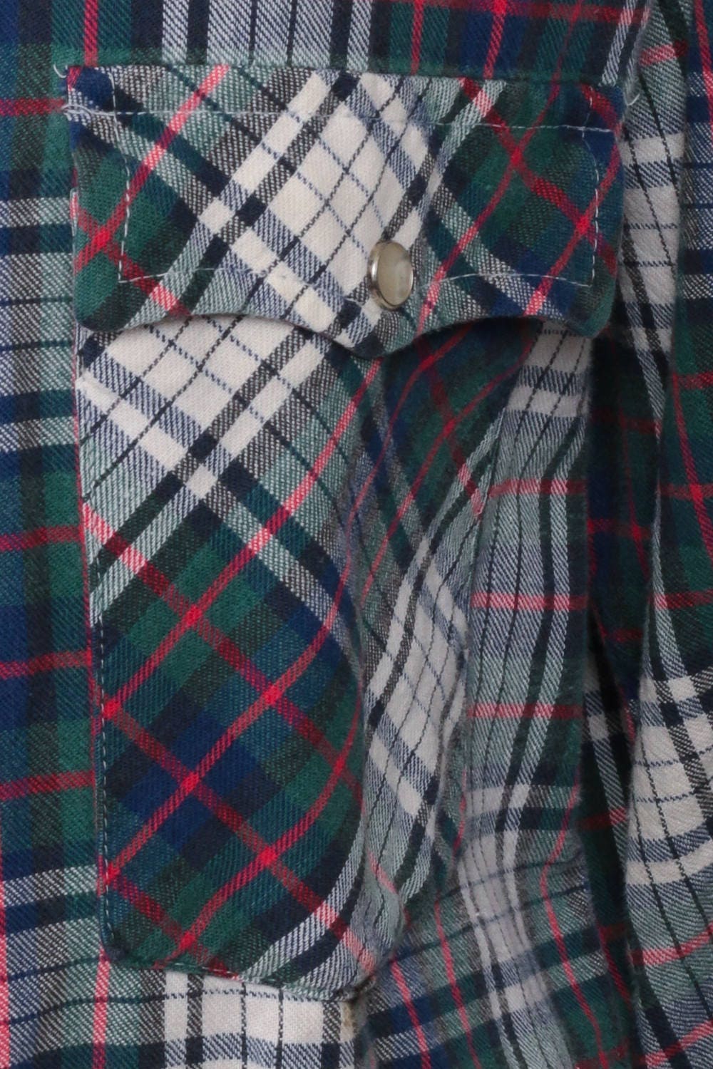 70s Wrangler Pearl Snap Western Shirt Plaid Blue Green Large