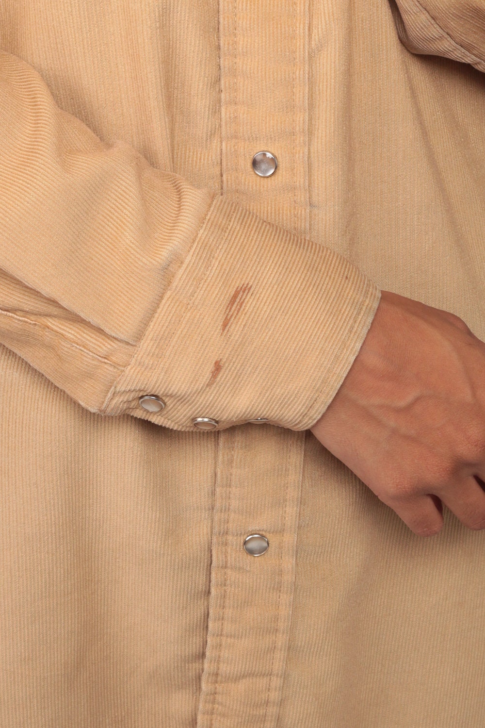 70s Tan Corduroy Pearl Snap Western Shirt Long Sleeve Unisex Small