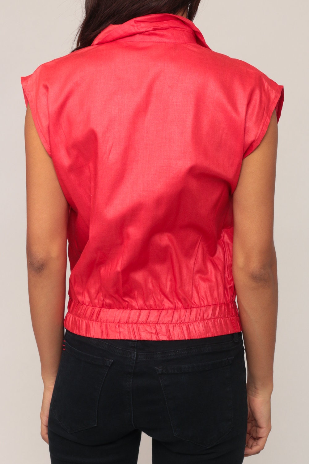 80s Red Zip Vest Cargo Pockets Sleeveless Medium