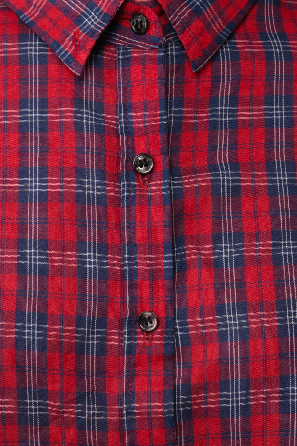 80s Plaid Crop Top Button-Up Blouse Red Blue Long Sleeve Small Medium