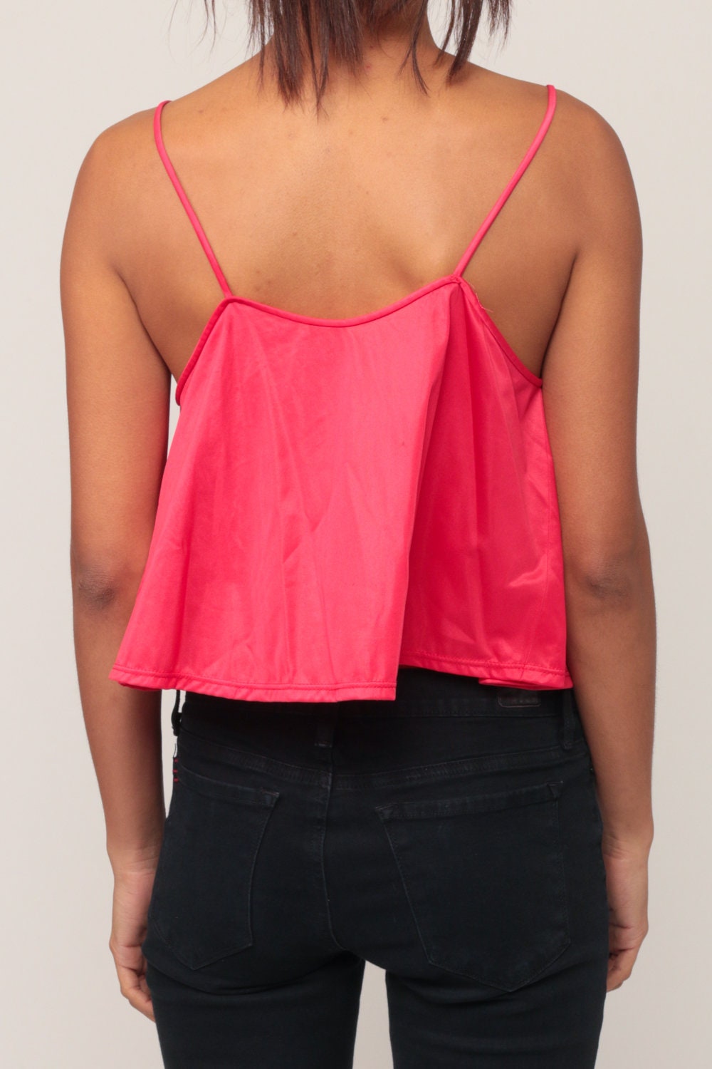 80s Red Nylon Camisole Pintuck Tent Cut Lingerie Tank Small