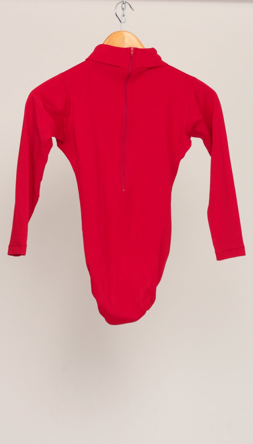 70s Red Turtleneck Bodysuit Long Sleeve Leotard Sheer Small