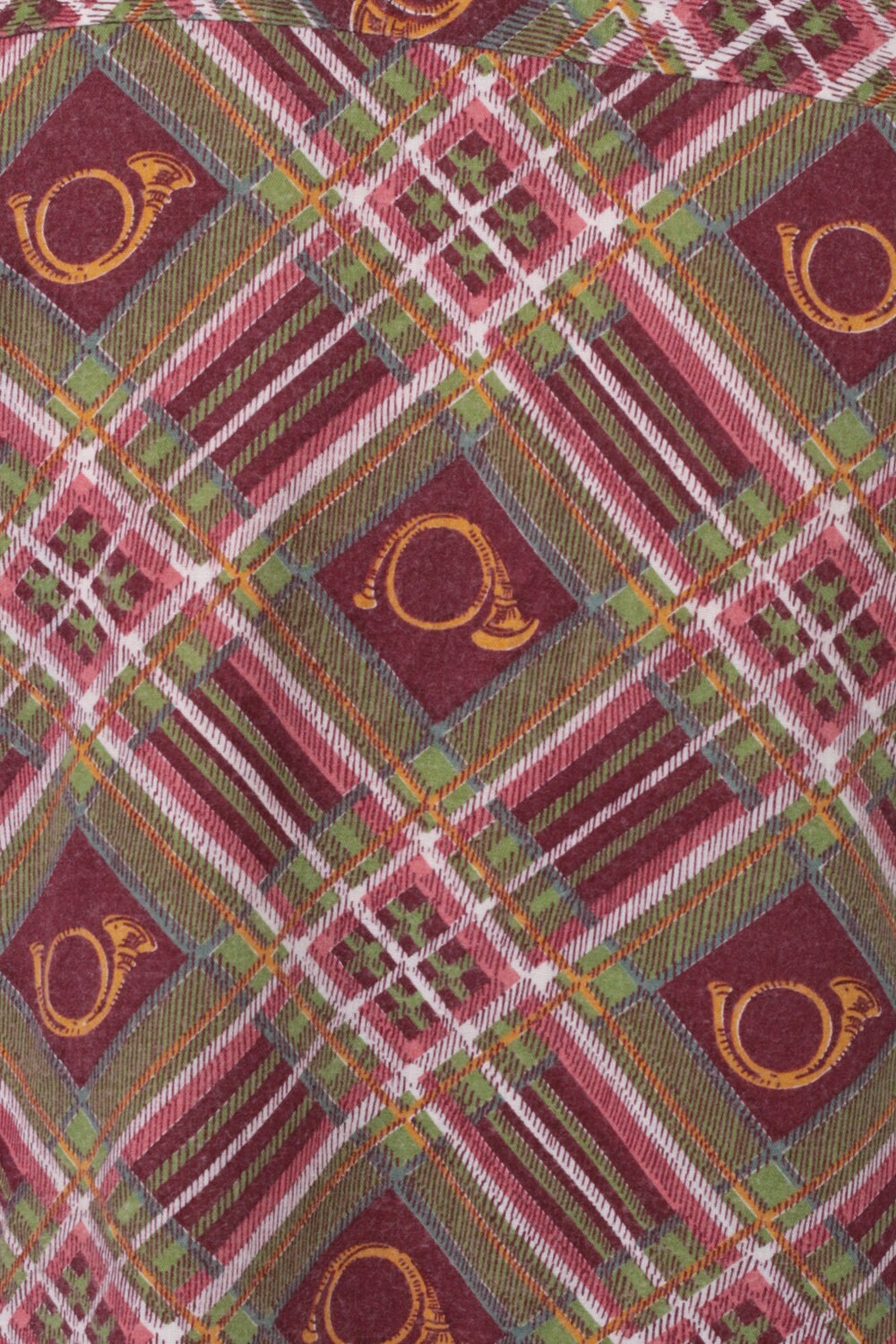 70s Horn Instrument Plaid Button-Up Shirt Long Sleeve Extra Large