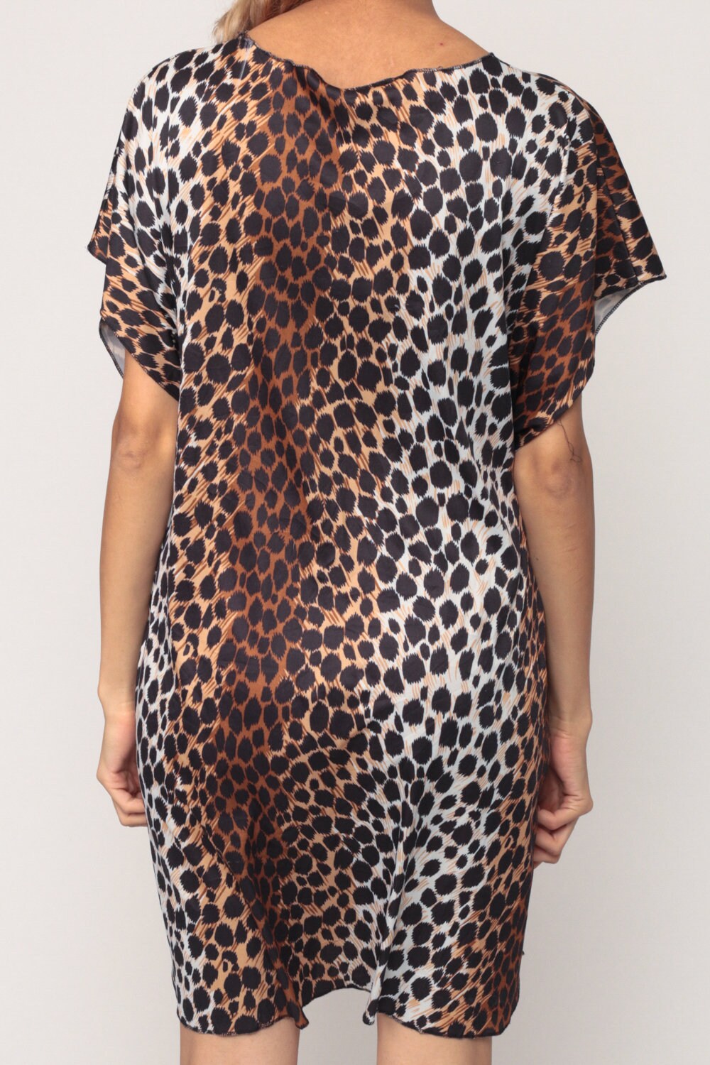 80s Leopard Print Nightgown Mini Chemise Short Sleeve Small