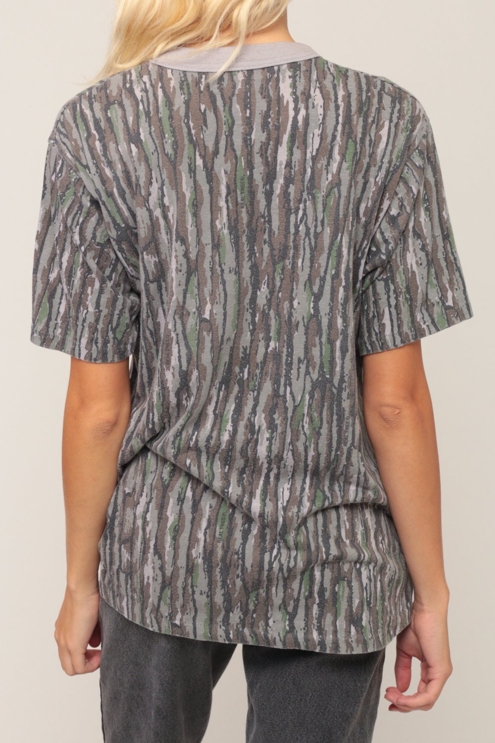 80s Camouflage T-Shirt Unisex Military Print Ringer Tee Large