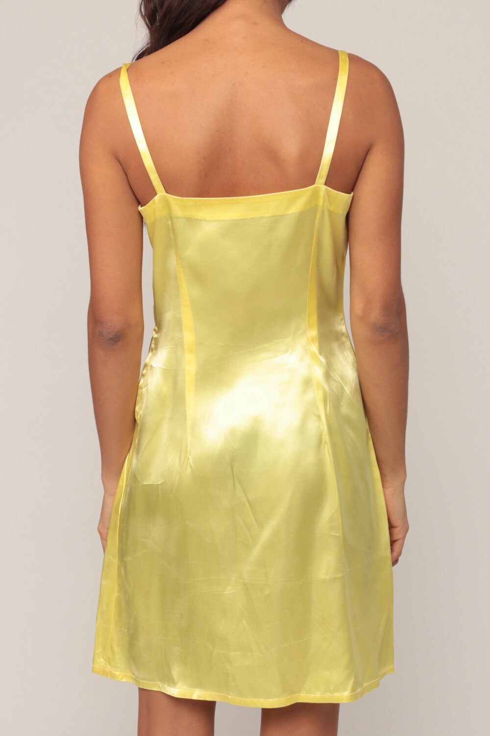 70s Yellow Mini Dress Spaghetti Strap Sheath Grecian Disco Extra Small