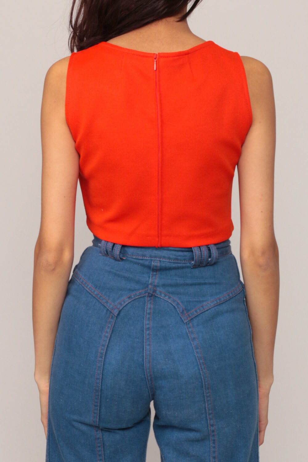 70s Sailboat Button Halter Crop Top Orange Nautical Blouse Small