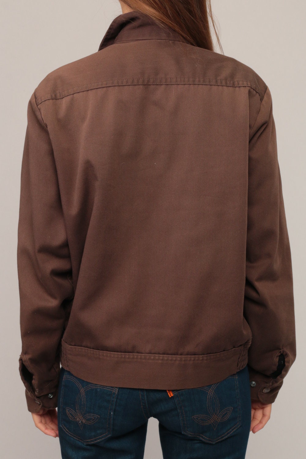 80s Brown Bomber Jacket Fleece Lined Moto Coat Unisex Medium Large