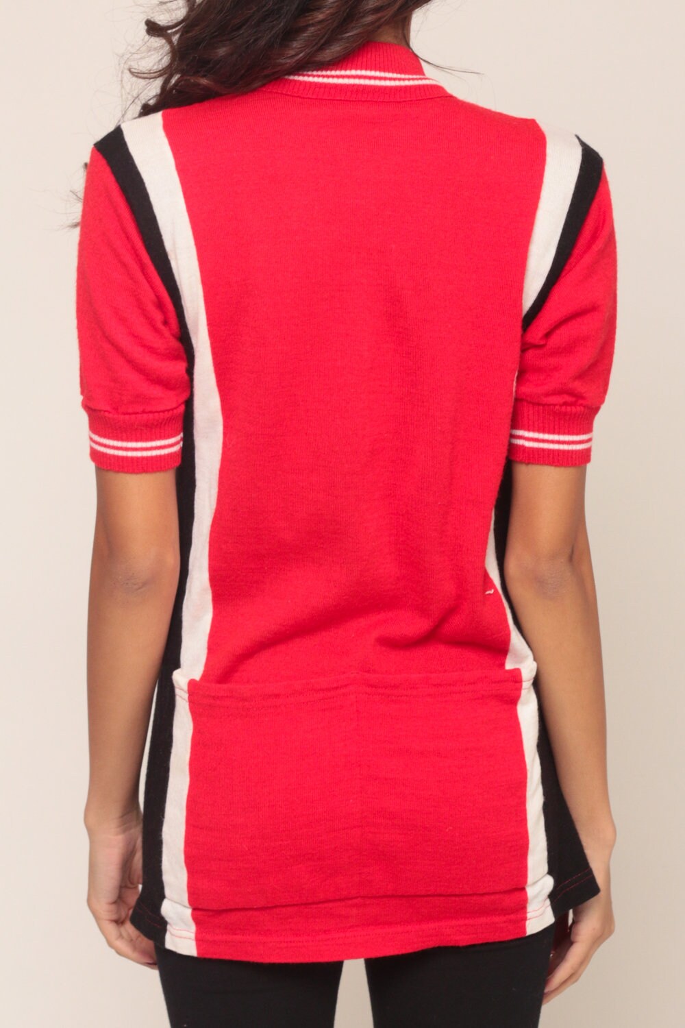 80s Wool Cycling Jersey Red Striped Zip Neck Bike Shirt Extra Small