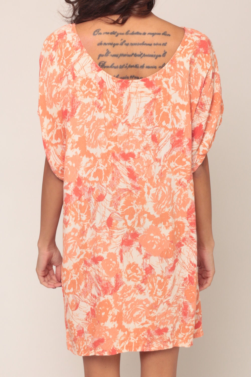 90s Orange Floral Print T-Shirt Dress Micro Mini Tunic Medium