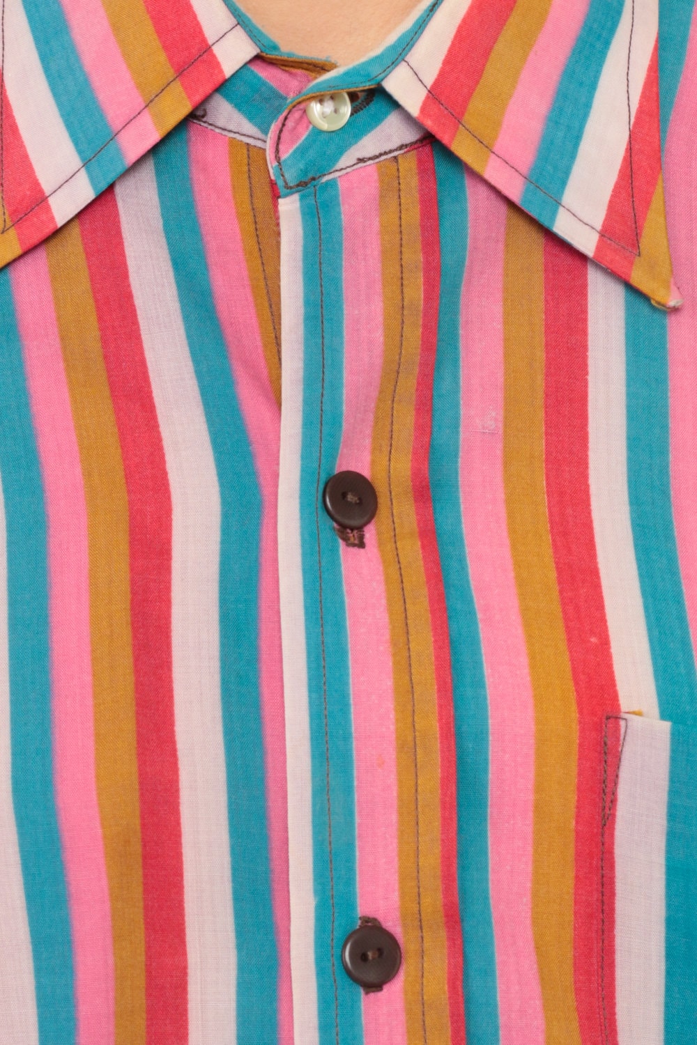 70s Striped Long Sleeve Button Up Blouse Rainbow Print Medium Large