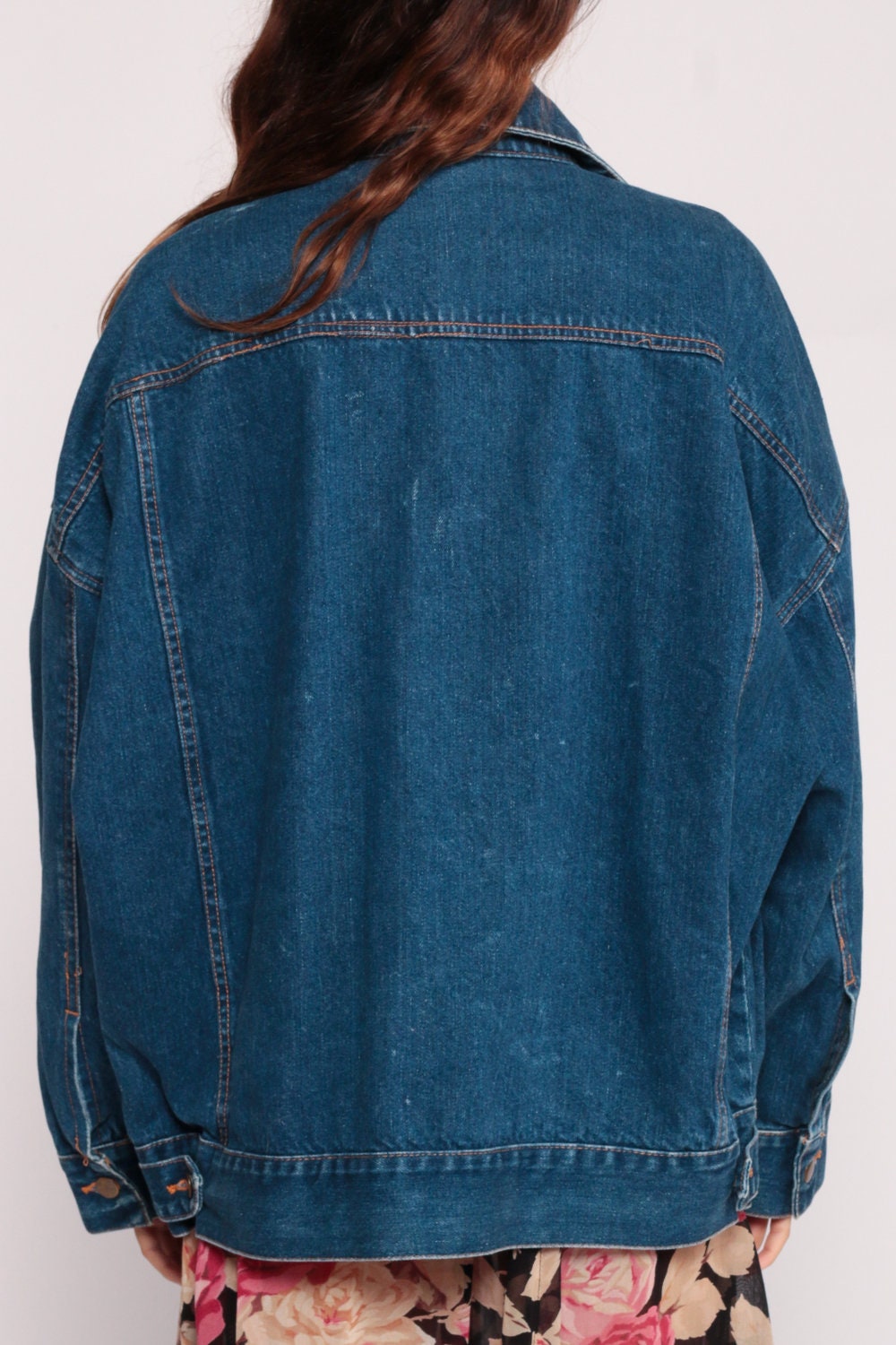 80s Blue Stone Wash Denim Jacket Unisex Button Up Extra Large