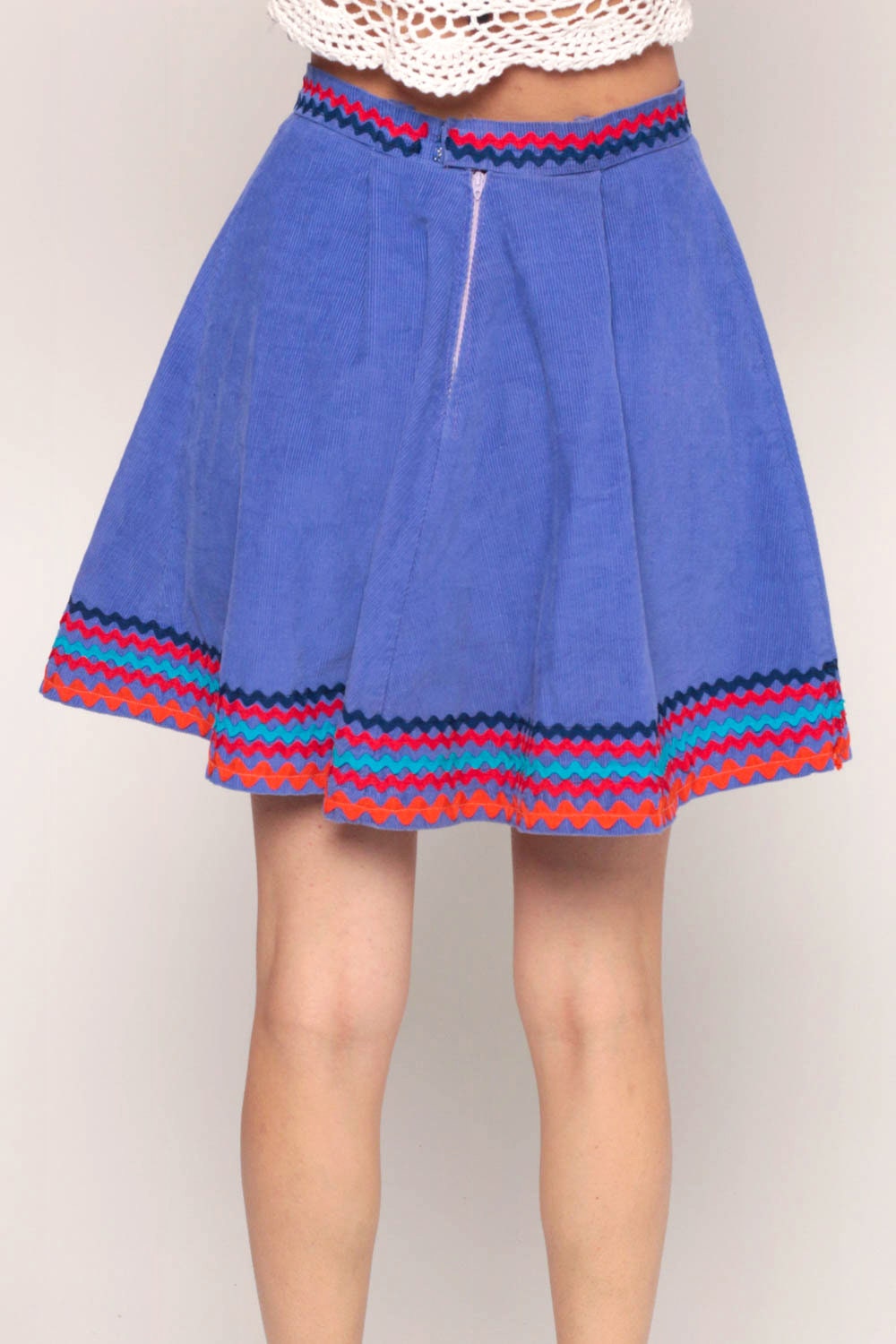 70s Purple Corduroy Mini Skirt High Waisted A-Line Flared Small