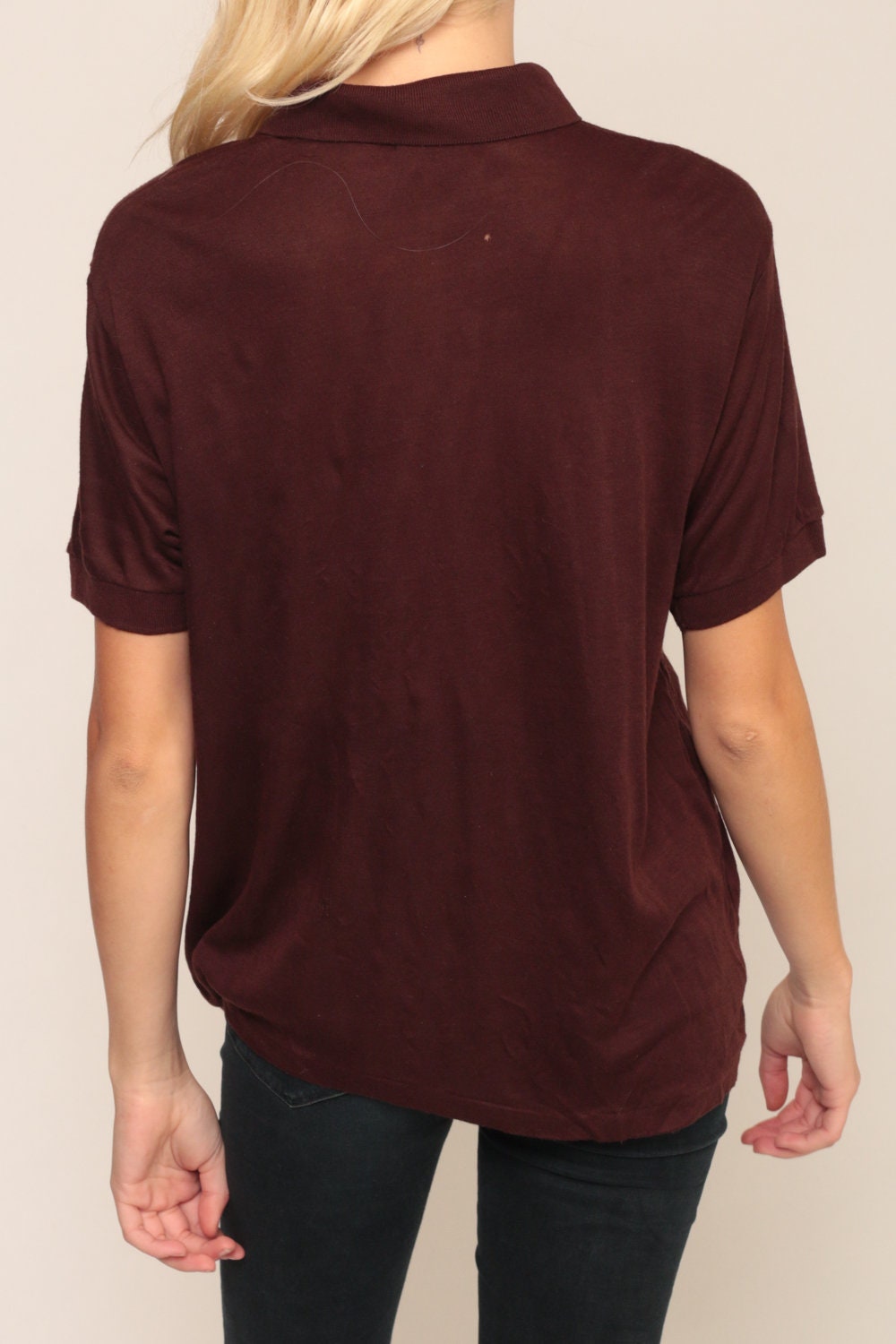 80s Ralph Lauren Polo Shirt Brown Cotton Button-Up Short Sleeve Extra Large XXL
