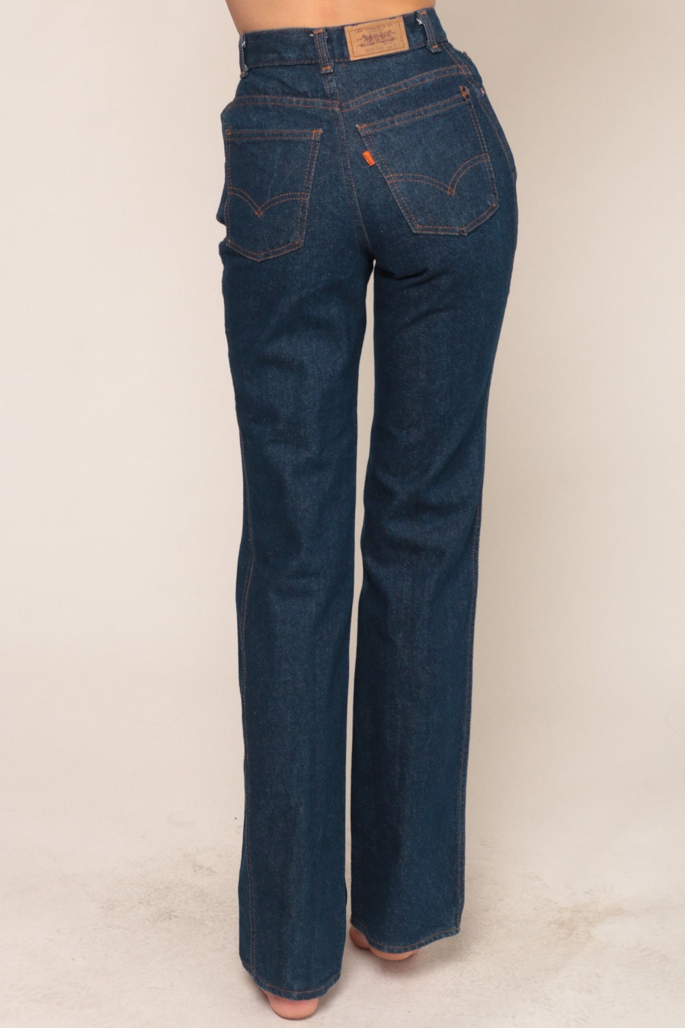 70s Levis Bell Bottom Jeans Dark Blue High Waist Denim Flared Extra Small