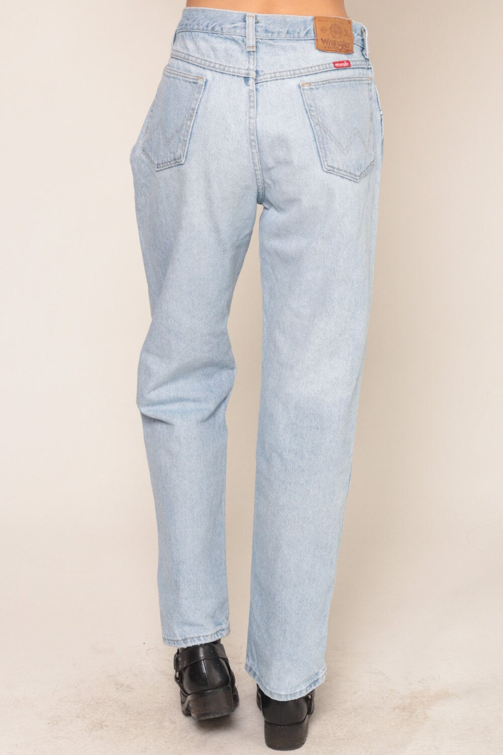 Wrangler 80s Mom Jeans High Waisted Tapered Distressed Blue Denim Large 33