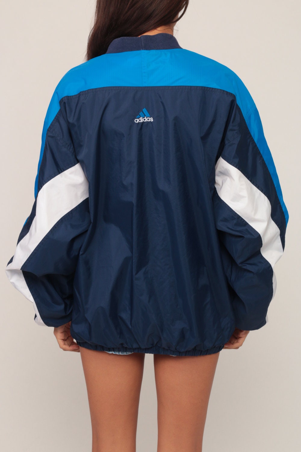 90s Adidas Pullover Windbreaker Dark Blue Stripe Jacket Large