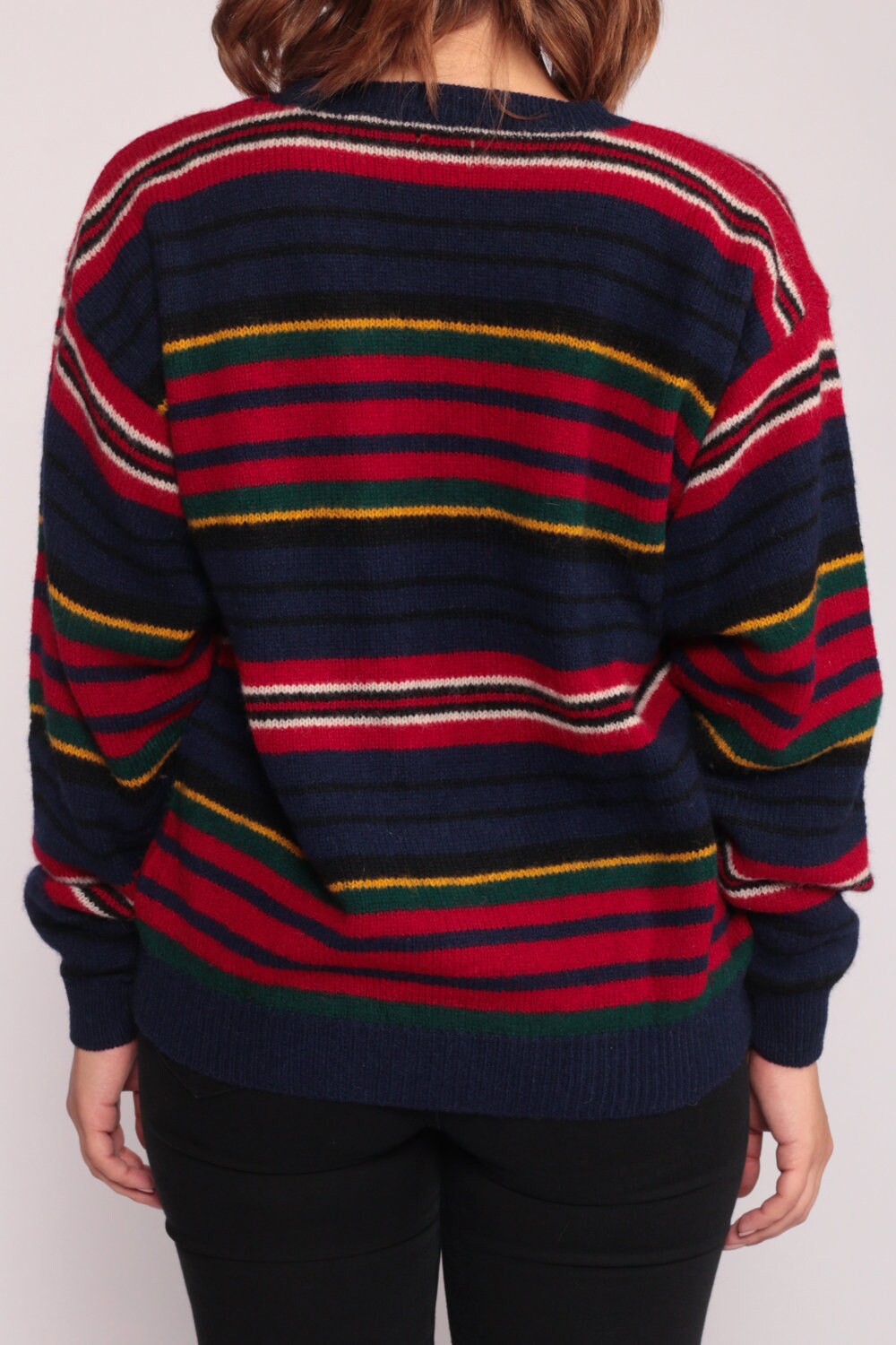 80s Wool Striped Sweater Blue Red Pullover Knit Large