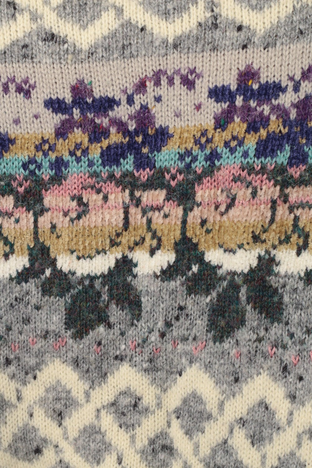80s Grey Floral Turtleneck Wool Blend Knit Sweater Small Medium