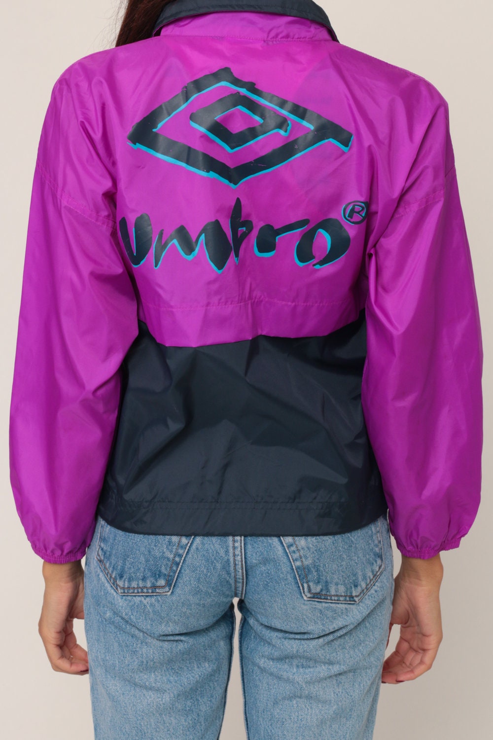 90s Umbro Windbreaker Jacket Purple Navy Nylon Zip-Up Extra Small