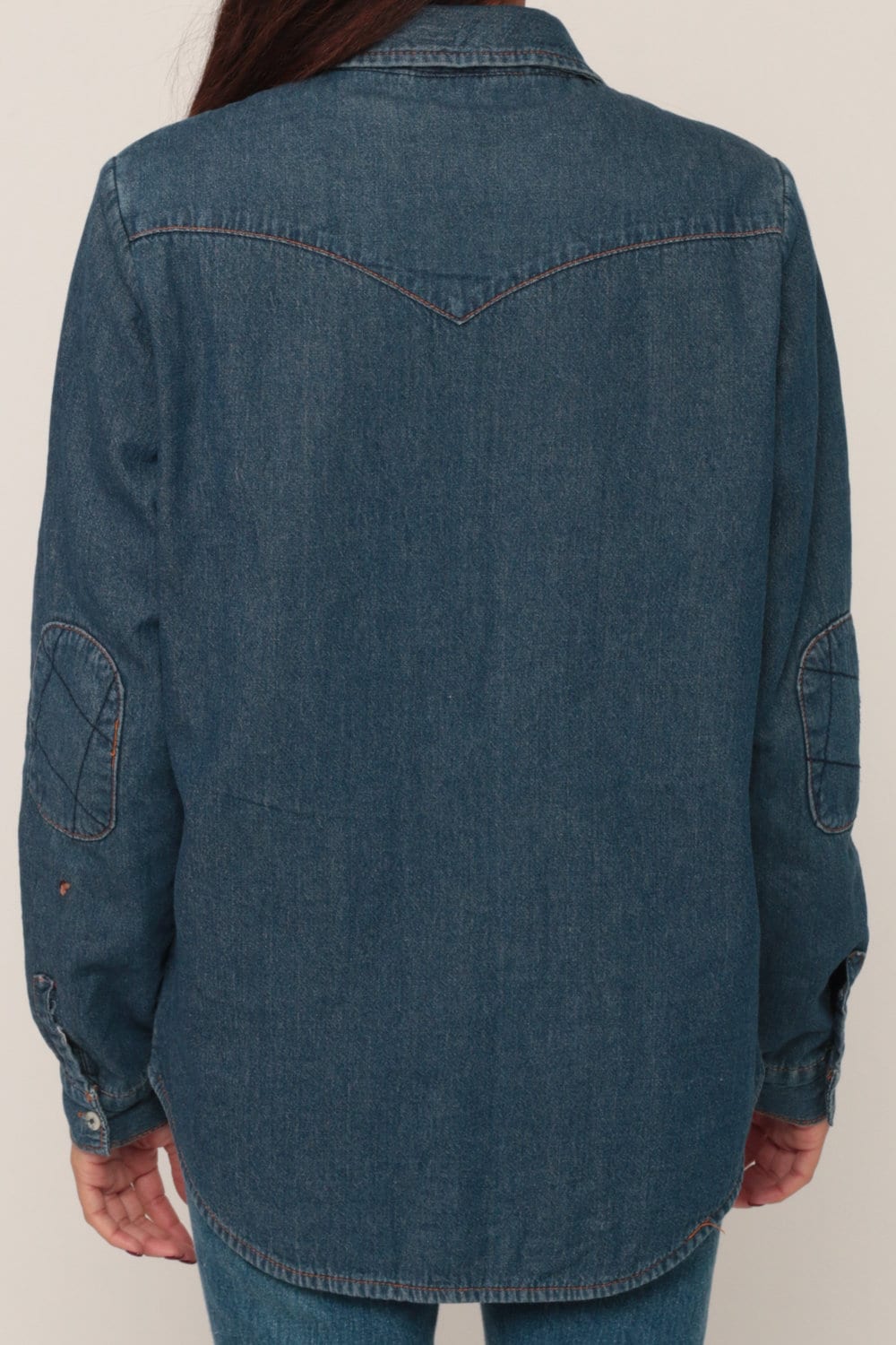 90s Blue Denim Button-Up Shirt Lined Long Sleeve Small Medium