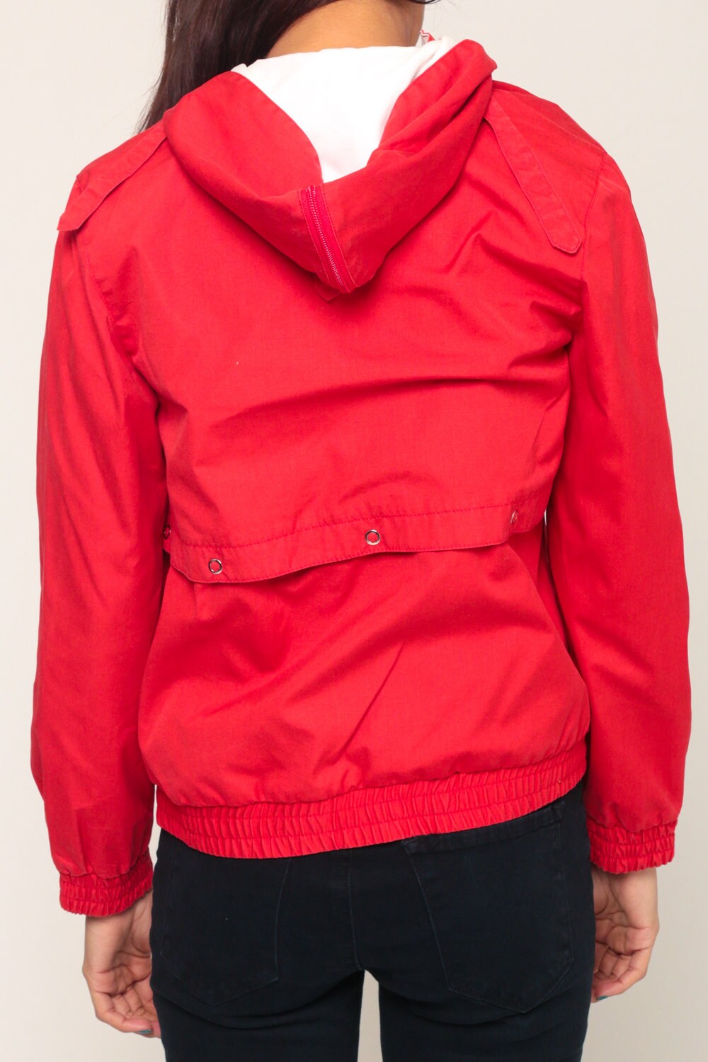 80s Red Hooded Jacket Convertible Vest Windbreaker Cropped Small