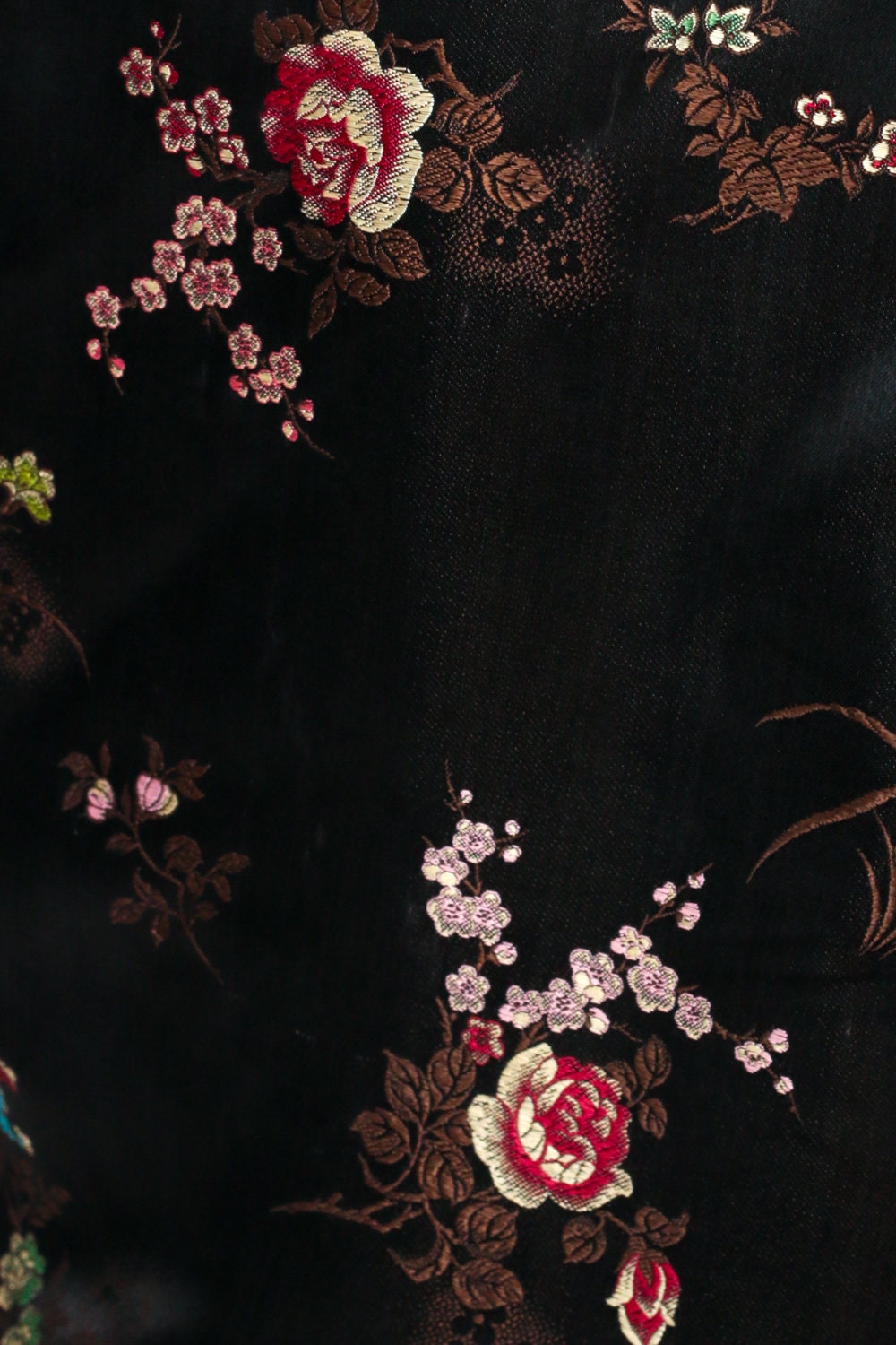90s Chinese Reversible Satin Jacket Black Red Embroidered Mandarin Collar Small