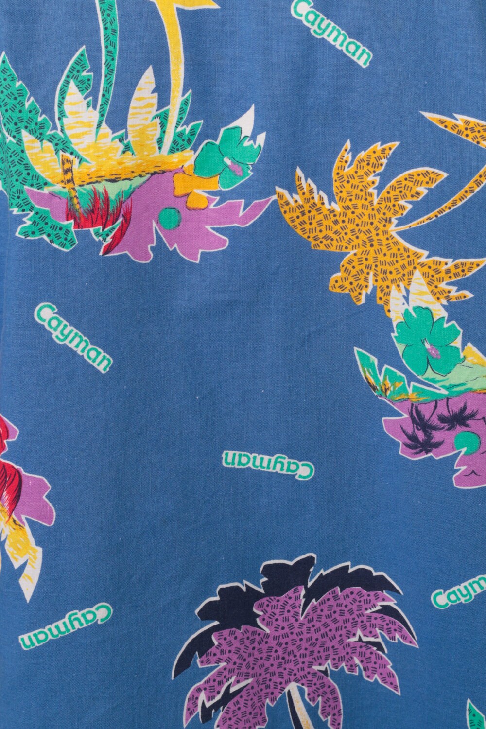 80s Cayman Islands Tropical Palm Tree Button-Up Shirt Blue Unisex Large