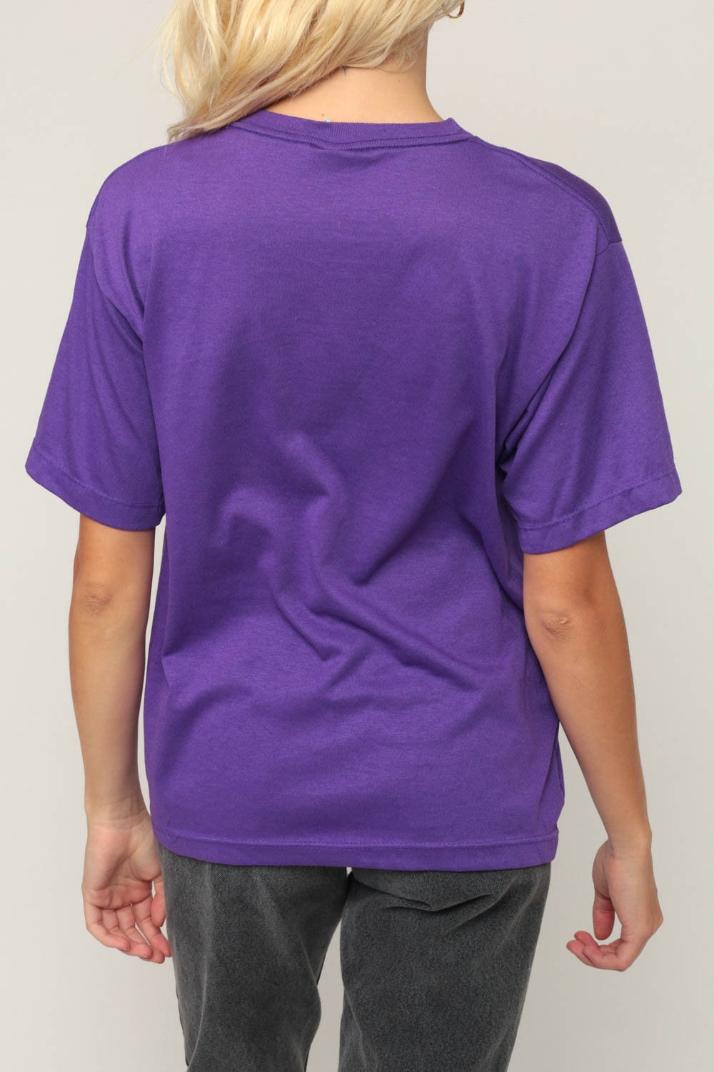 80s Purple T-Shirt Pocket Tee Cotton Blend Women's Small