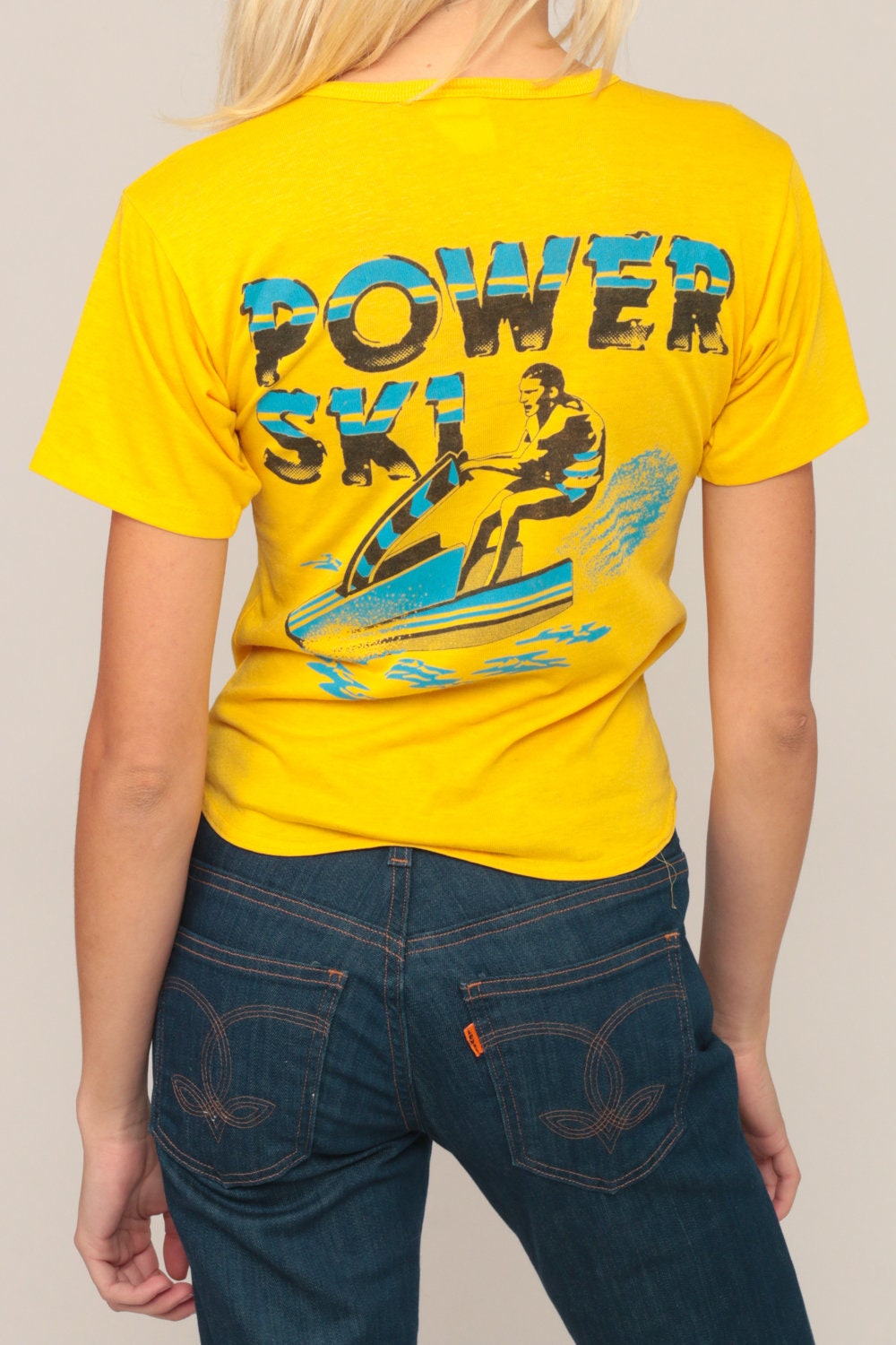 80s Power Ski Jet Ski Graphic T-Shirt Yellow Extra Small
