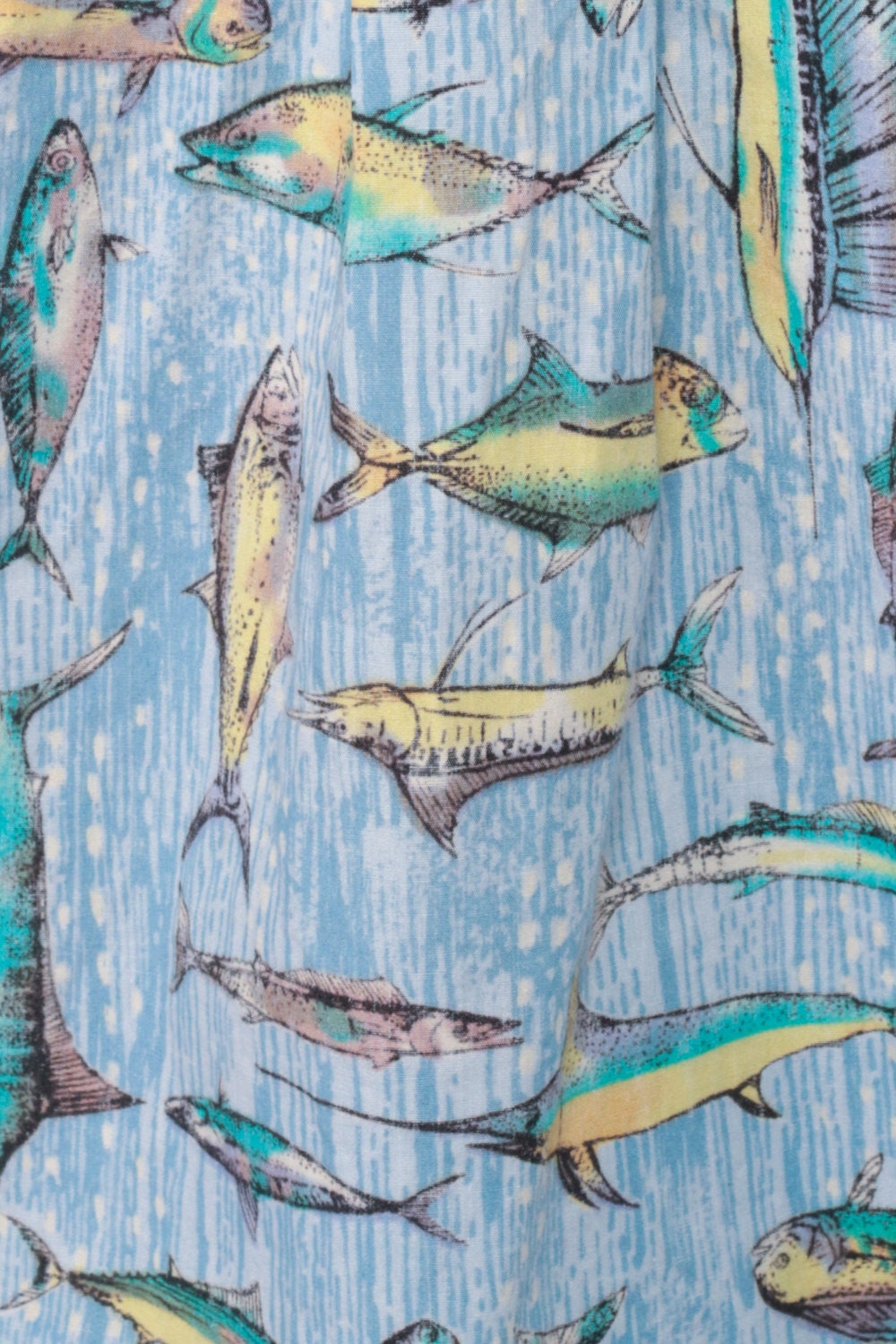 90s Fish Print Button Up Shirt Unisex Beach Novelty Blue Extra Large