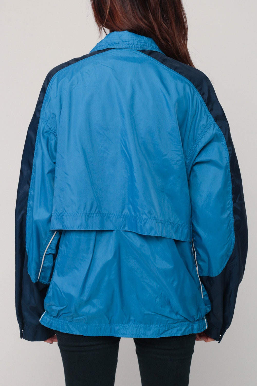 90s Nike Blue Striped Windbreaker Jacket Zip Shell Medium