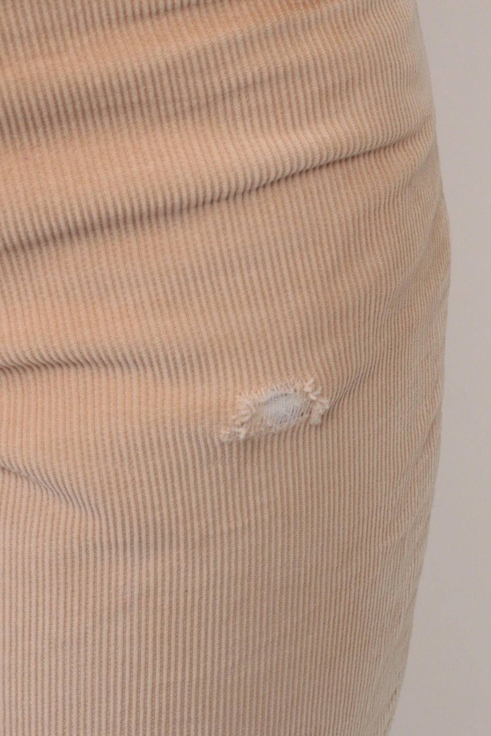 70s Plain Pockets Corduroy Bell Bottom Trousers Tan High Waist Small