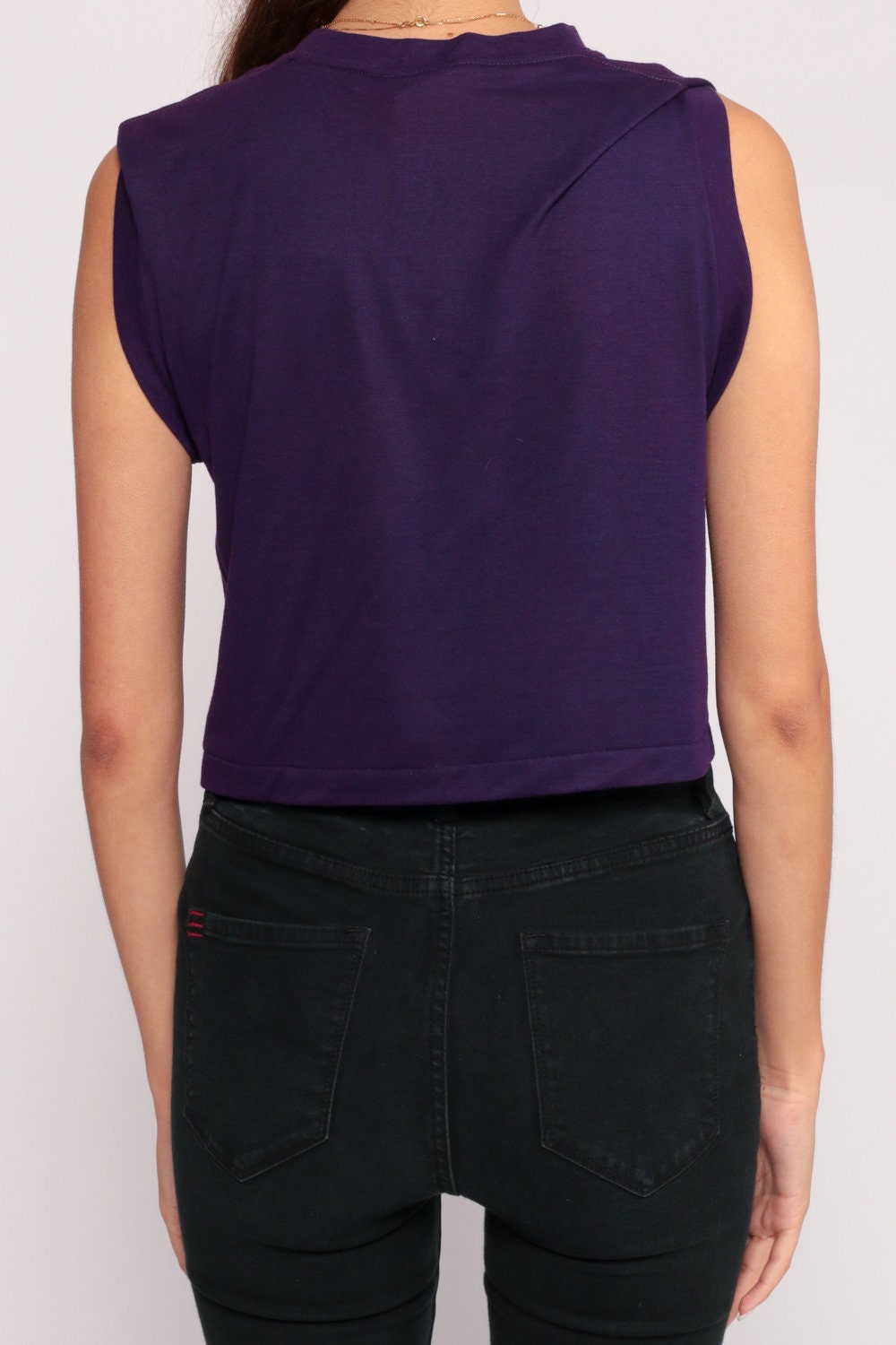 80s Hafa Adai Guam Graphic Tank Top Crop Purple Cotton Small Medium