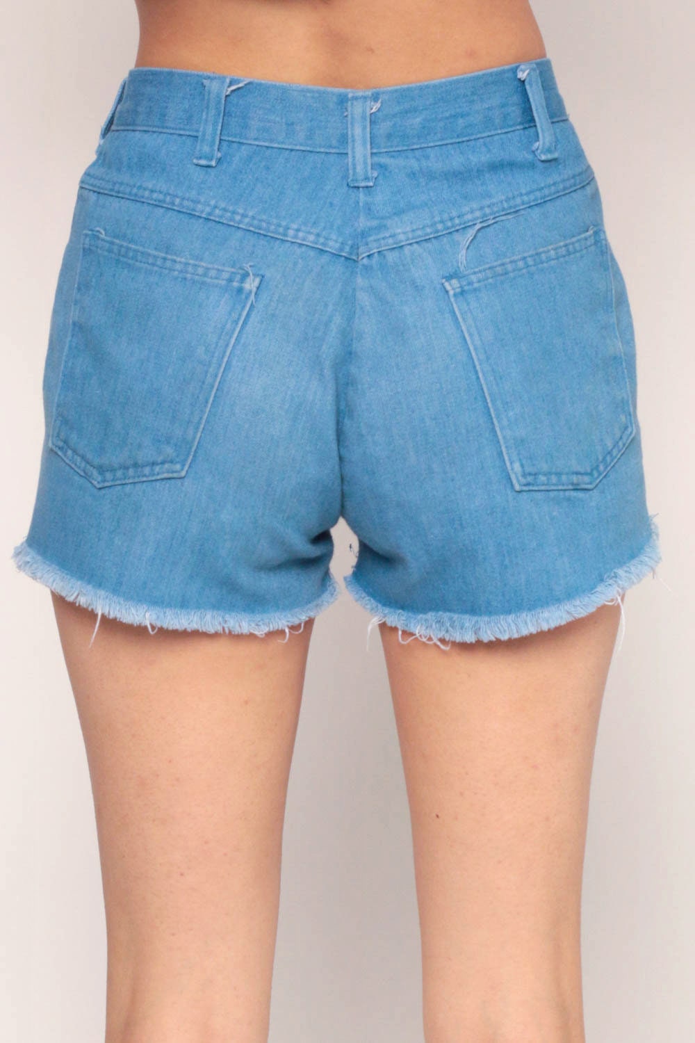 70s Blue Denim Cut-Off Shorts High Waisted Frayed Jean Shorts Small