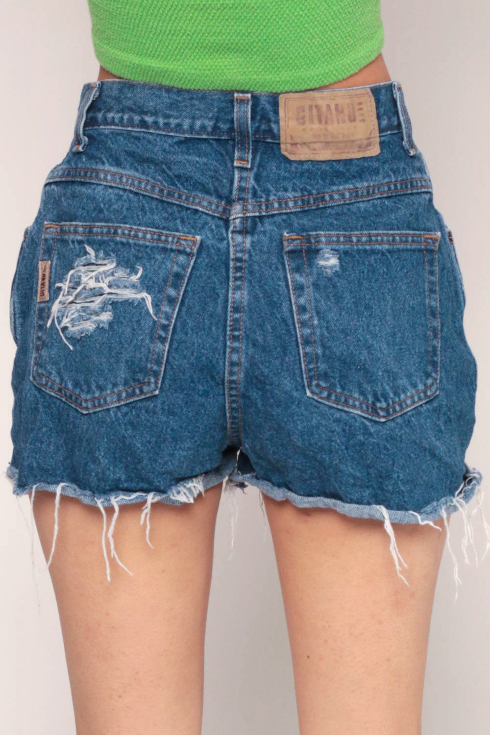 80s Gitano High Waisted Denim Cutoff Shorts Ripped Blue Small