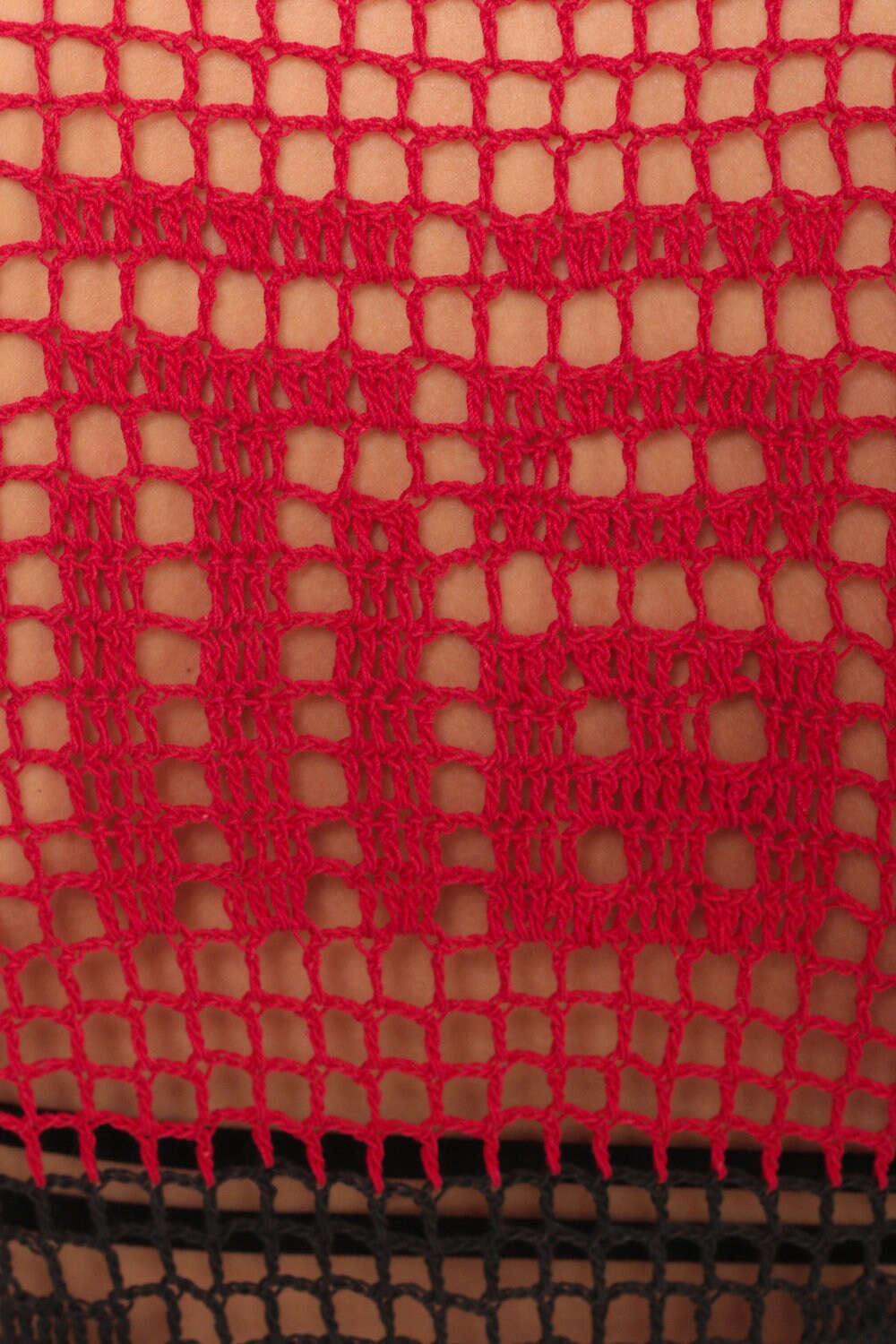 90s Crochet Mesh Floral Sheer Blouse Short Sleeve Red Black Green Extra Small