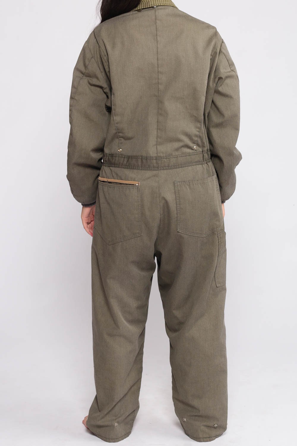 80s Sears Insulated Coveralls Jumpsuit Olive Green Zip Front Lined Medium Large