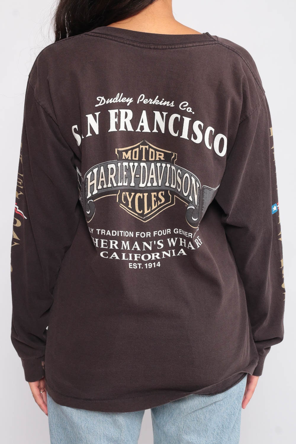 90s Harley Davidson San Francisco Motorcycle Long Sleeve Graphic Tee Medium