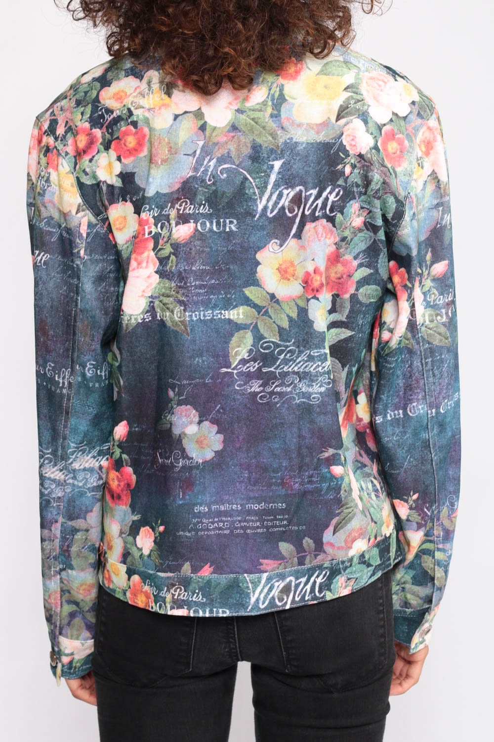 90s Vogue Floral Button-Up Shirt Long Sleeve Blue Extra Small