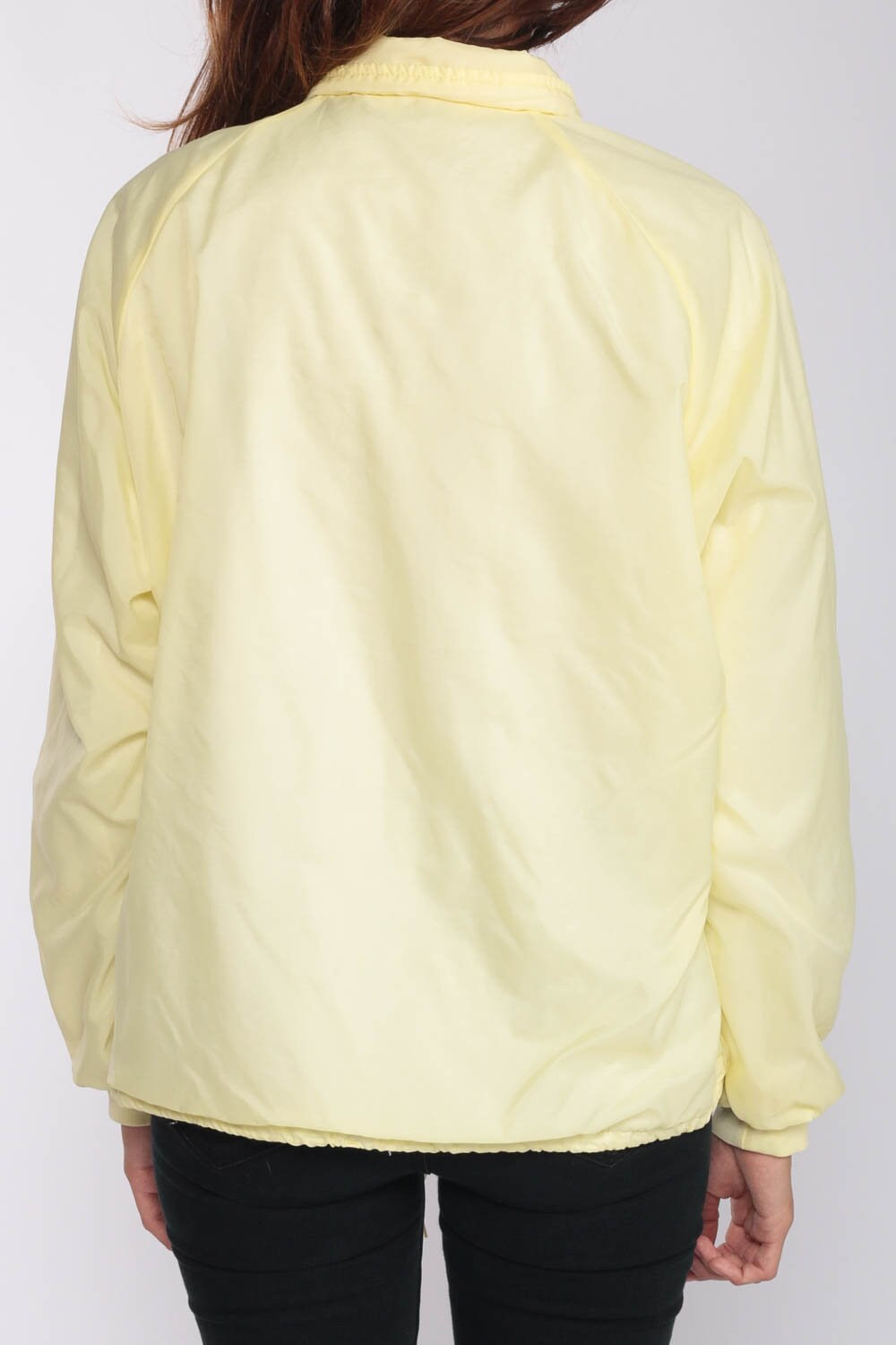 80s Yellow Pastel Windbreaker Jacket Raglan Snap-Up Medium