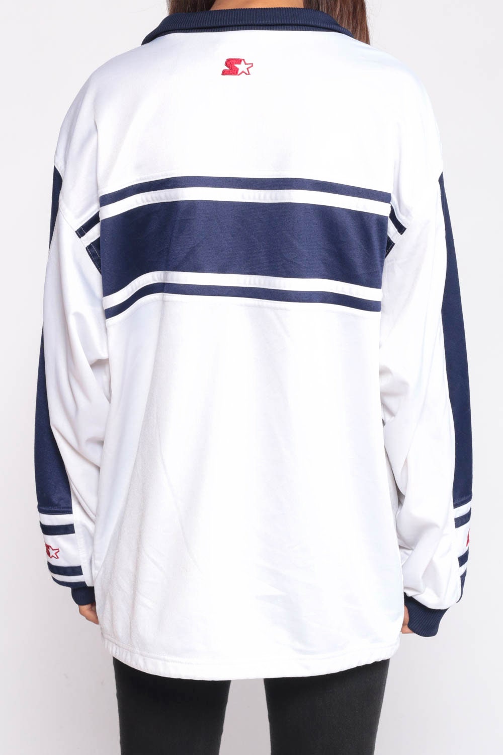 90s Starter Track Jacket White Blue Striped Zip-Up Medium Large