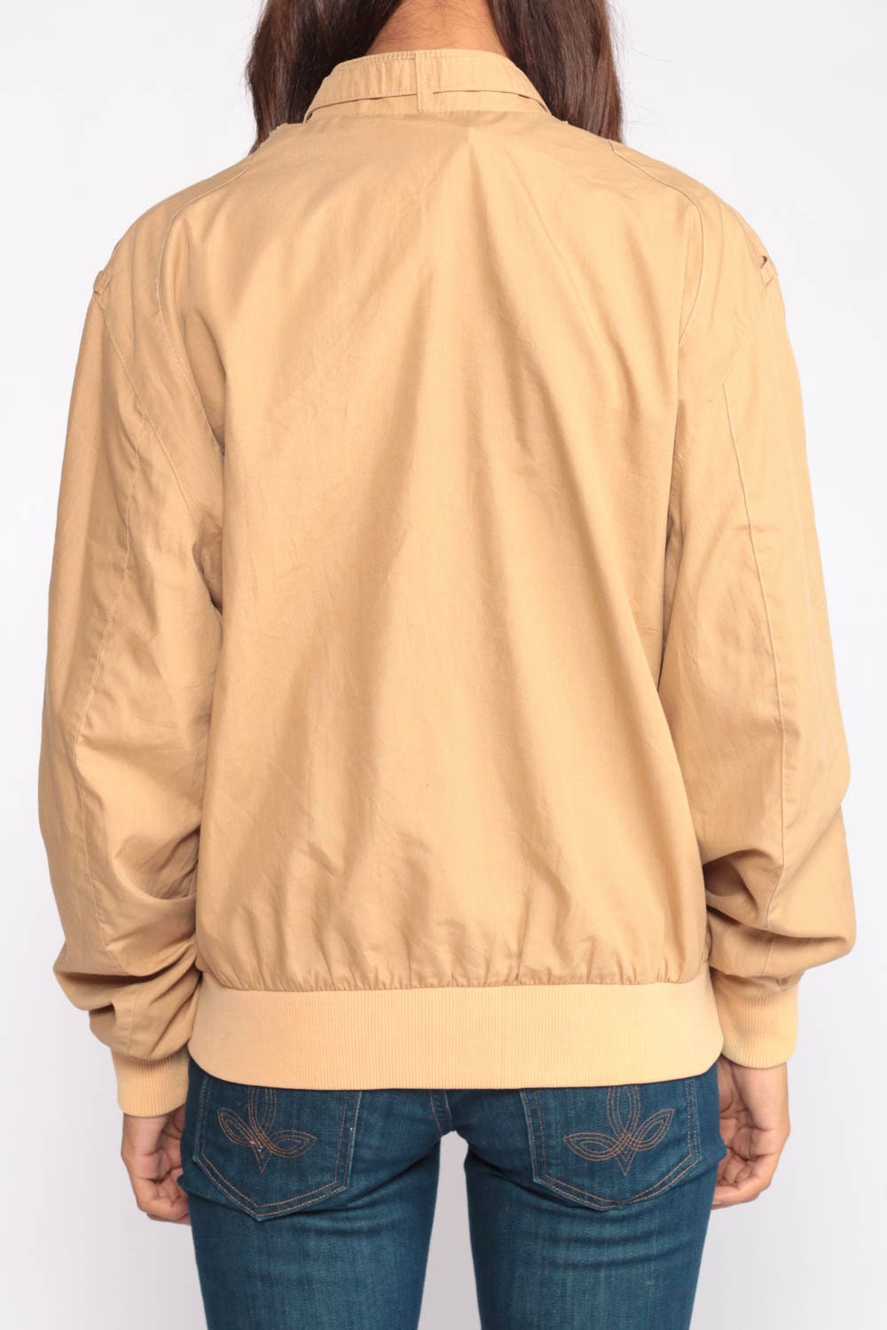 80s Members Only Bomber Jacket Tan Windbreaker Epaulette Medium Large
