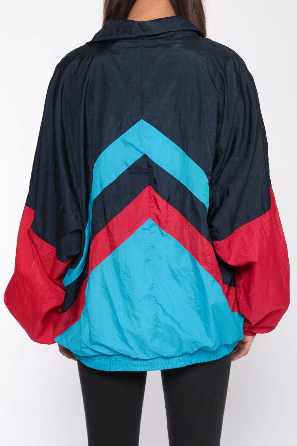 90s Spalding Windbreaker Jacket Navy Turquoise Colour Block Striped Extra Large
