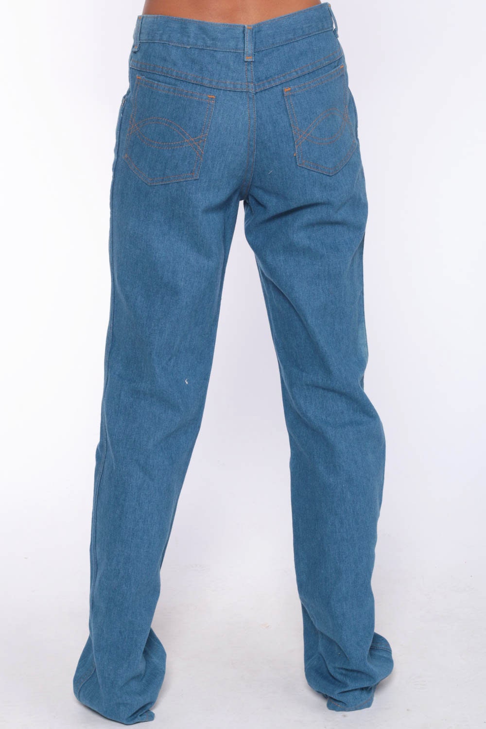 70s High Waisted Straight Leg Jeans Blue Denim Unisex Small