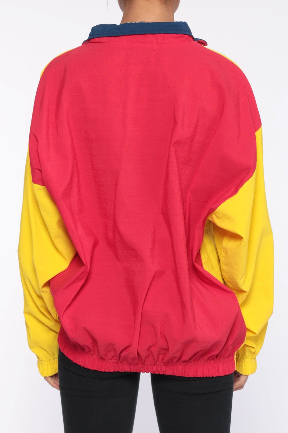 80s Colour Block Windbreaker Jacket Red Yellow Quarter Zip Extra Large