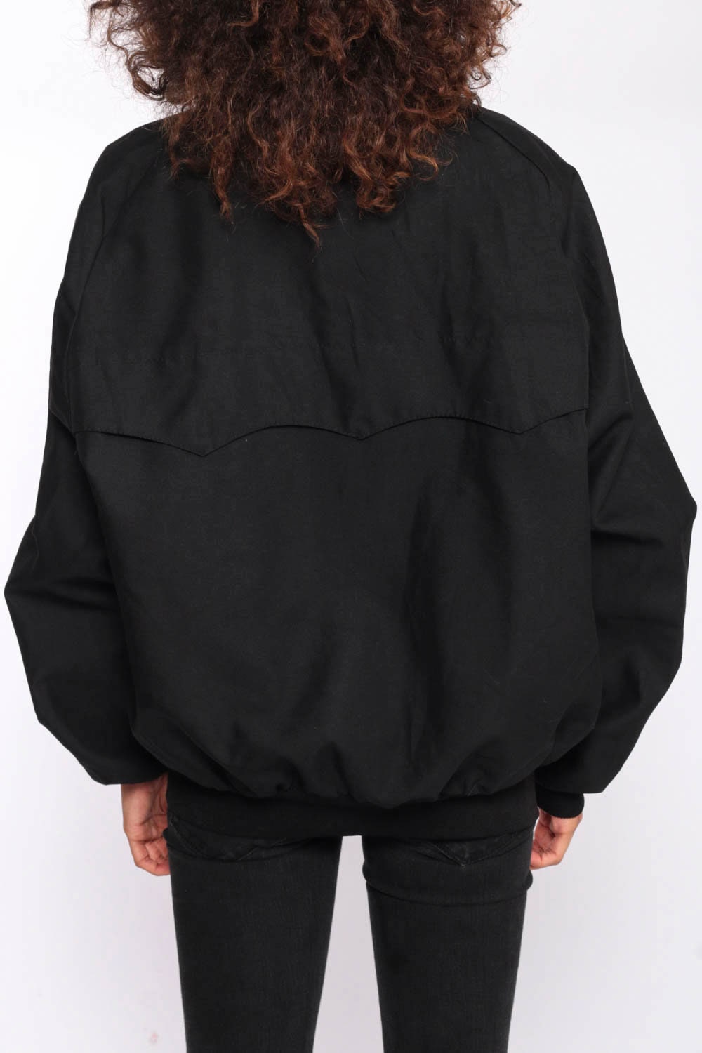 80s Black Bomber Jacket Plaid Lined Cafe Racer Moto Windbreaker Extra Large