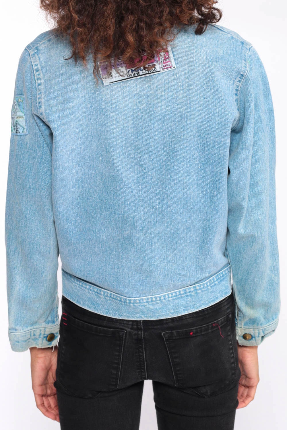 90s Blue Stone Wash Denim Jacket Patch Jean Jacket Extra Small XS